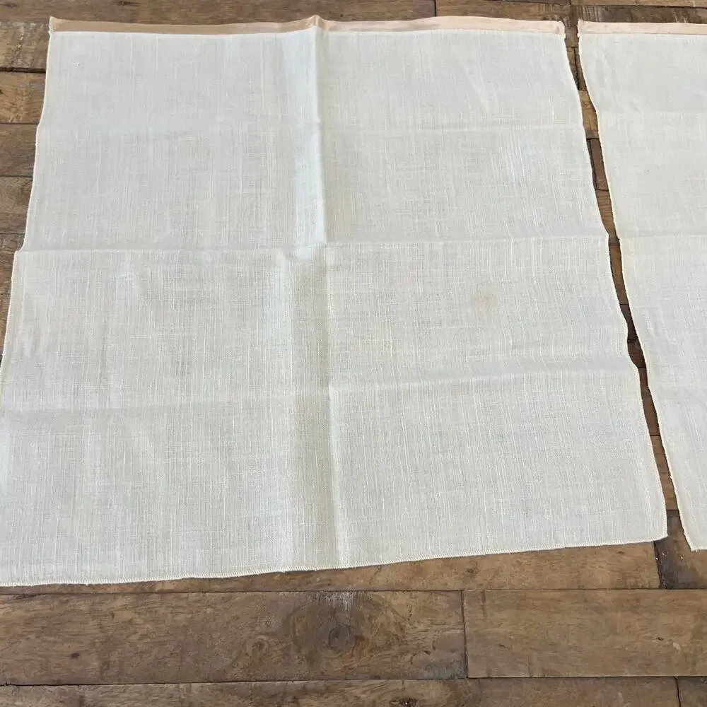 Linen Square Napkins 16 x 17 Set of 3 Cream Color w Satin Trim